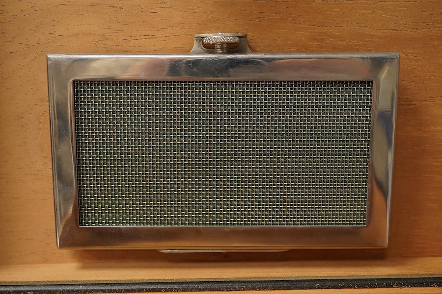 An Asprey & Co. silver mounted humidor, 2005, with key. 26cm wide. Condition - fair to good